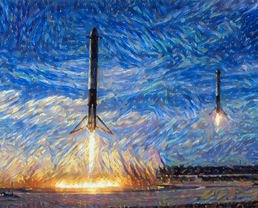 Combined print of the Falcon Boosters and Starry night created by our machine learning model